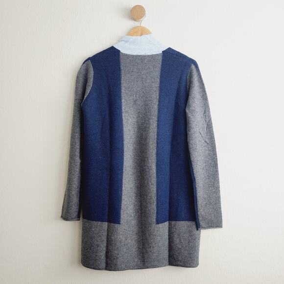NWT Cashmere Cashmere Blue Gray Colorblock Open Knit Cardigan Sweater - Picture 3 of 8